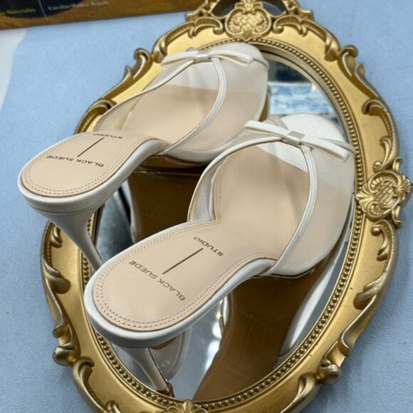 🆕 BLACK SUEDE STUDIO 🧿 NWOB Sammie 100 White Mesh Bow Mule Sandals, Sz 40 US9 - Picture 14 of 16